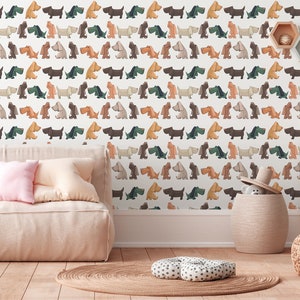 Wallpaper with dog, pets on a white background, Kids Mural, Nursery Wallpaper, Peel & Stick, Self-Adhesive, Removable, Wall Decor