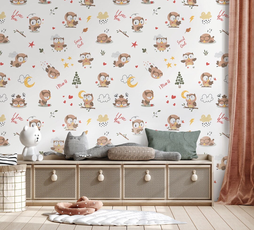 Buy Abstract Cute Owl Nursery Wall Mural - Peel and Stick Self-adhesive ...