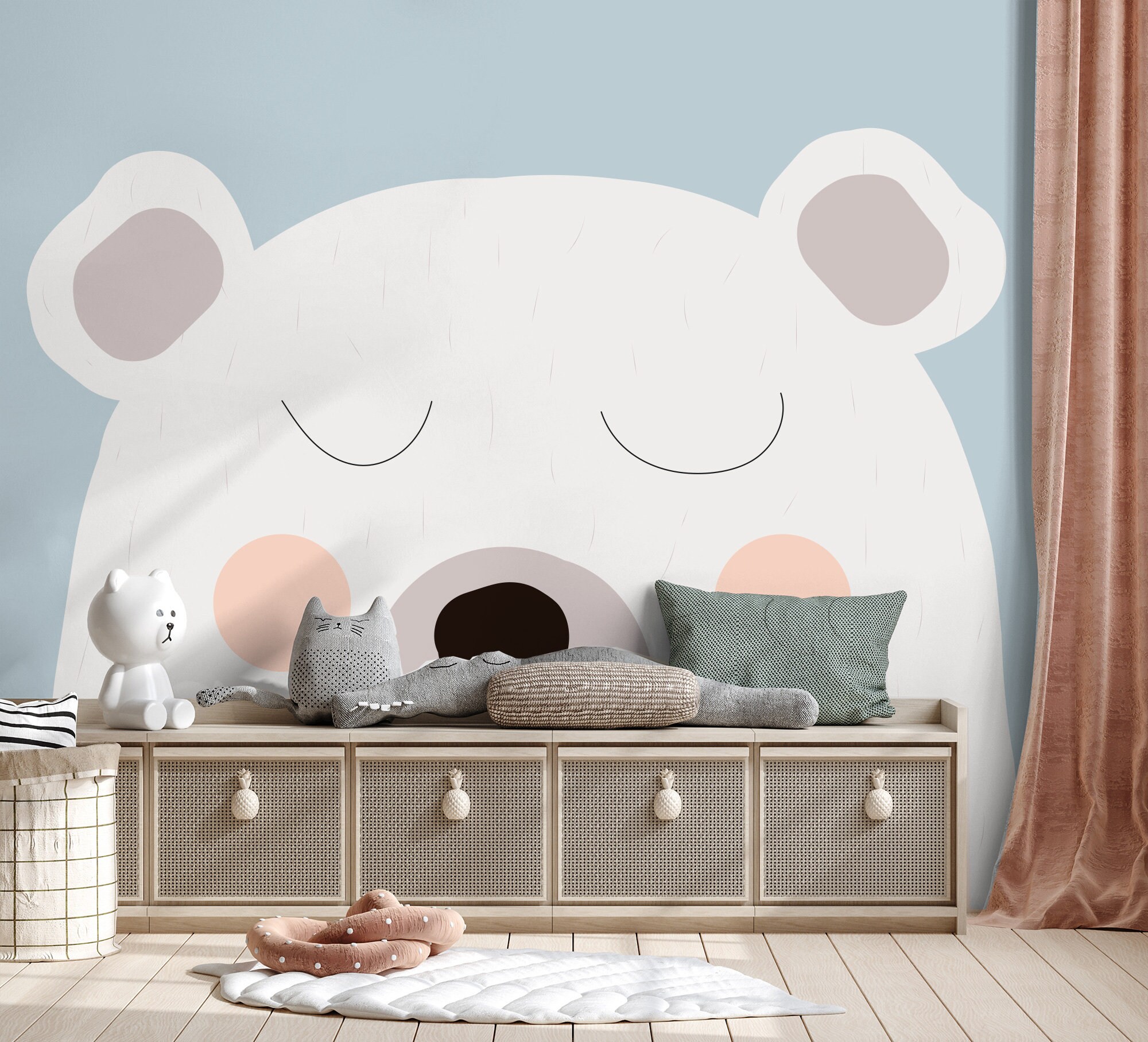 Wallpaper With a White Bear Wall Mural for Kids Peel and Etsy