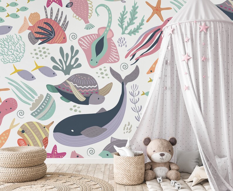 Underwater Wallpaper Marine Life Sea Animals Pattern Peel - Etsy UK