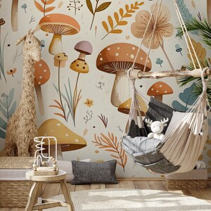 Forest Wallpaper, Mushrooms, Floral, Botanical, Removable Mural ...