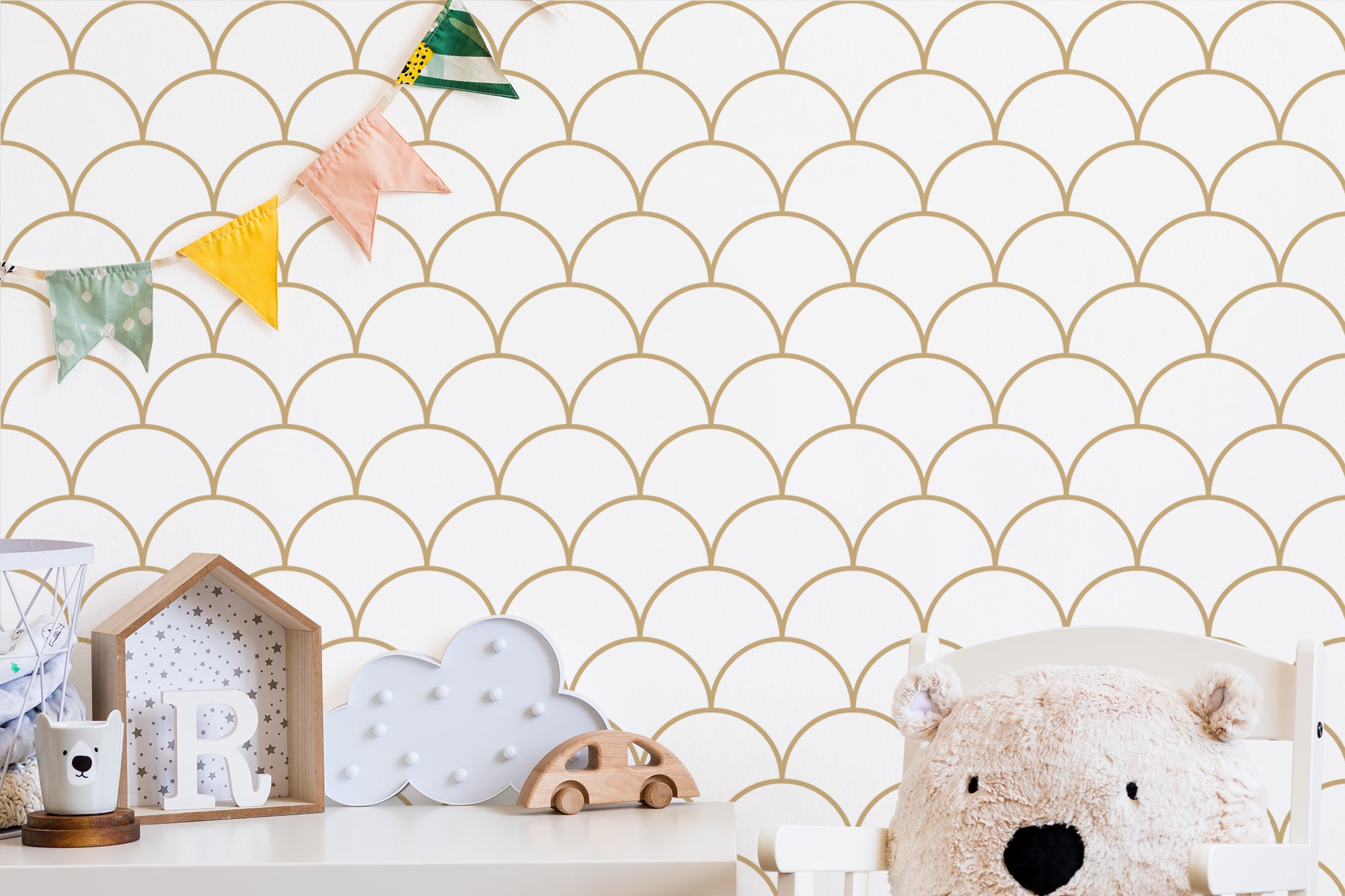 White Baby Wallpaper With Arch Pattern Geometric Nursery Etsy Australia