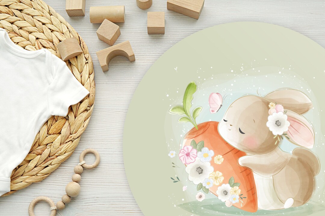 Bunny With Carrot Circle Wall Sticker, Animal Circle Wall Decor ...
