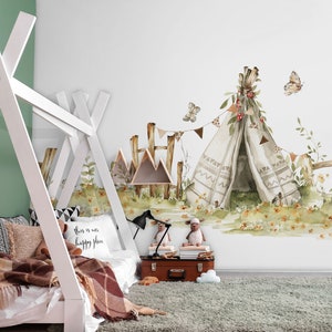 Watercolor wallpaper, village landscape, Wall Decor, Self Adhesive (Peel&Stick), Non Self Adhesive (Vinyl), Kids, Nursery wallpaper