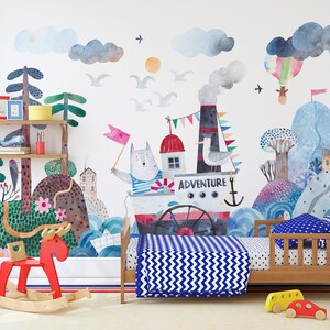 Landscape watercolor wallpaper, Wall Mural, Removable, Self Adhesive (Peel and Stick), Non Self Adhesive (Vinyl)