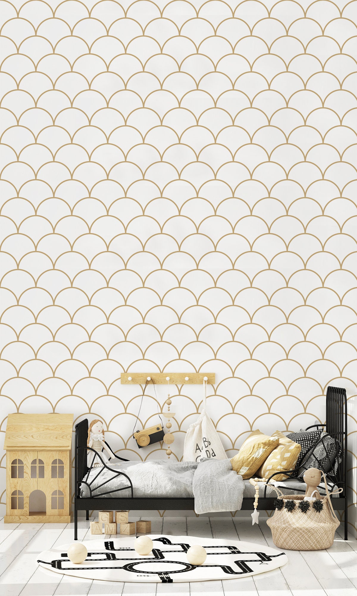 White Baby Wallpaper With Arch Pattern Geometric Nursery Etsy Australia