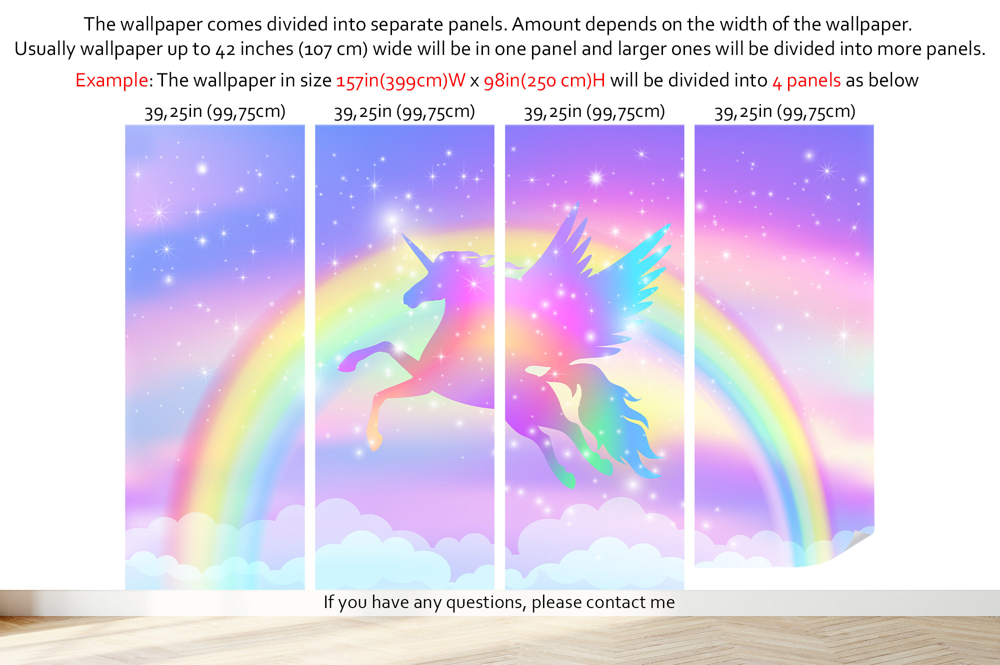 Regenbogentapete mit Einhorn, Sternen, Wolken, Wandbild, abziehen und  aufkleben, selbstklebend, abnehmbar, florales Wanddekor - Etsy Österreich, image size:2000x1331