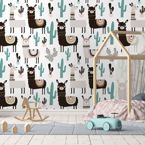 lama, carta da parati cactus, carta da parati per la cameretta dei bambini, stacca e incolla, autoadesiva, rimovibile, decorazione da parete