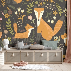 Bellissima carta da parati della famiglia delle volpi, modello scandinavo, carta da parati per bambini, decorazione murale per la cameretta dei bambini, stacca e incolla, autoadesiva, decorazione da parete