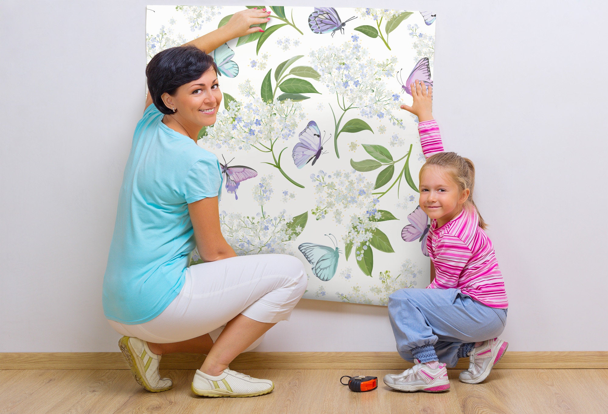 Watercolor Floral Wallpaper With Butterfly Pattern, Removable, Nursery ...