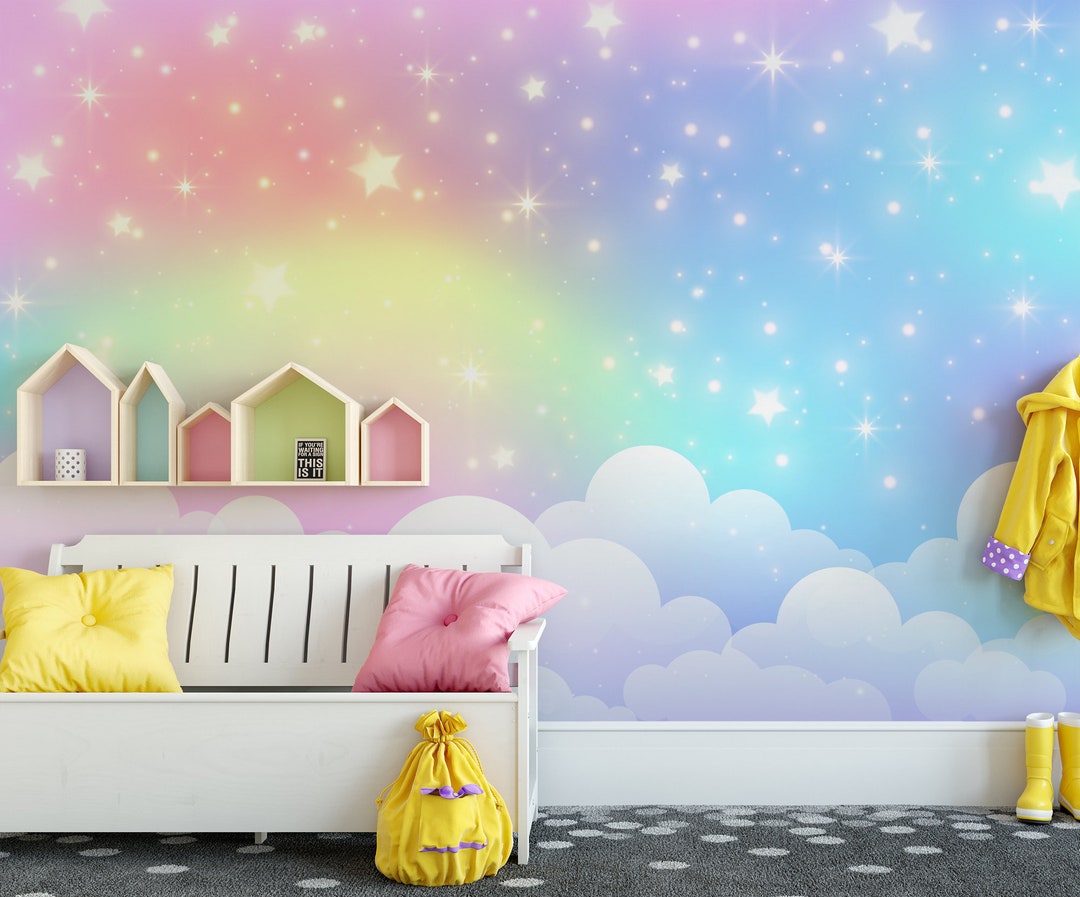 Regenbogen-Einhorn-Pastelltapete mit Stern, bunte Wanddekoration,  Wandkunst, Kinderzimmer-Wandbild, abziehen und aufkleben oder nicht  selbstklebend (Vinyl) - Etsy Schweiz, image size:1080x897