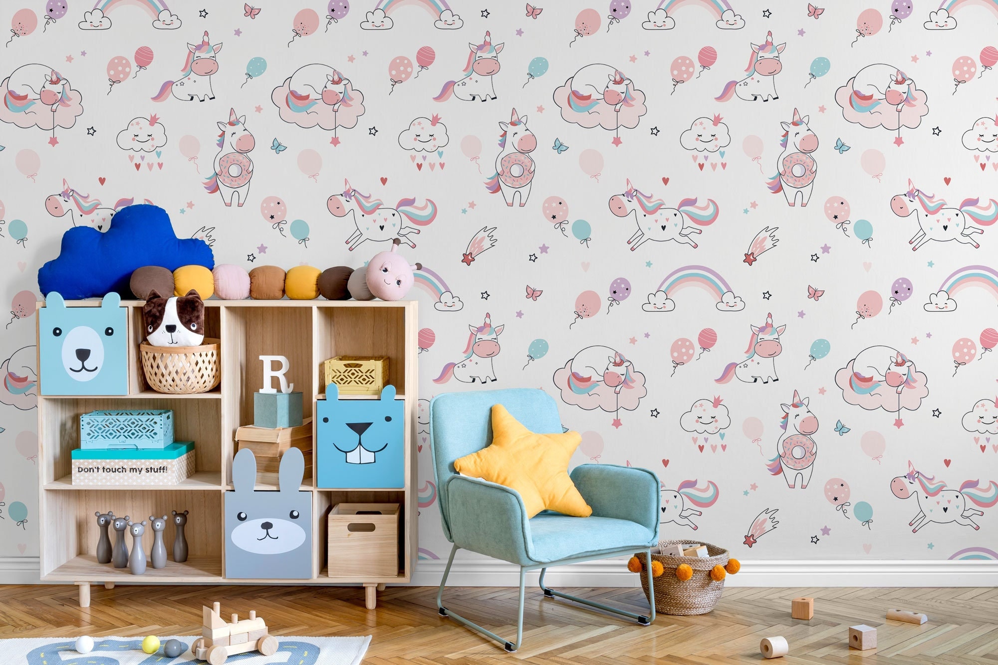 Einhorn-Tapete mit magischen Wolken, Regenbogen und Sternen, abziehen und  aufkleben, selbstklebend, abnehmbar, Wanddekoration - Etsy Schweiz, image size:2000x1333