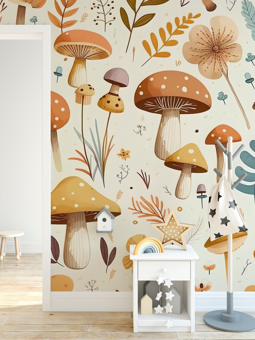 Forest Wallpaper, Mushrooms, Floral, Botanical, Removable Mural ...