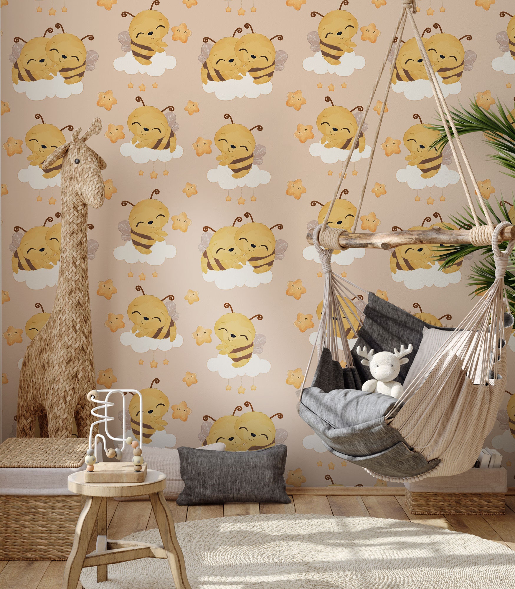 Süße Bienen auf einer Wolke und Sterne Tapete, Kinderwandbild,  Kinderzimmertapete, Peel \u0026 Stick, selbstklebend, abnehmbar, Wanddekoration  - Etsy.de, image size:1748x2000