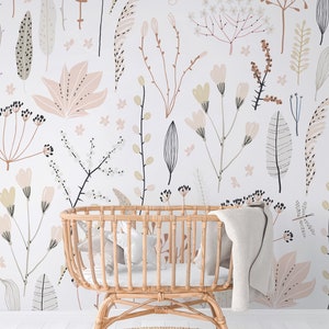 Pattern with flowers, branches, leaves, vintage wallpaper | Peel and Stick, Self Adhesive, Baby & Kids Room, Removable Nursery Mural image 3
