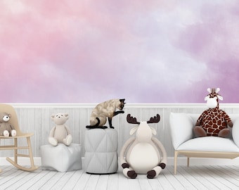 Light pink and lilac watercolor wallpaper, Kids Mural, Nursery Wallpaper, Peel & Stick, Self-Adhesive, Removable, Wall Decor