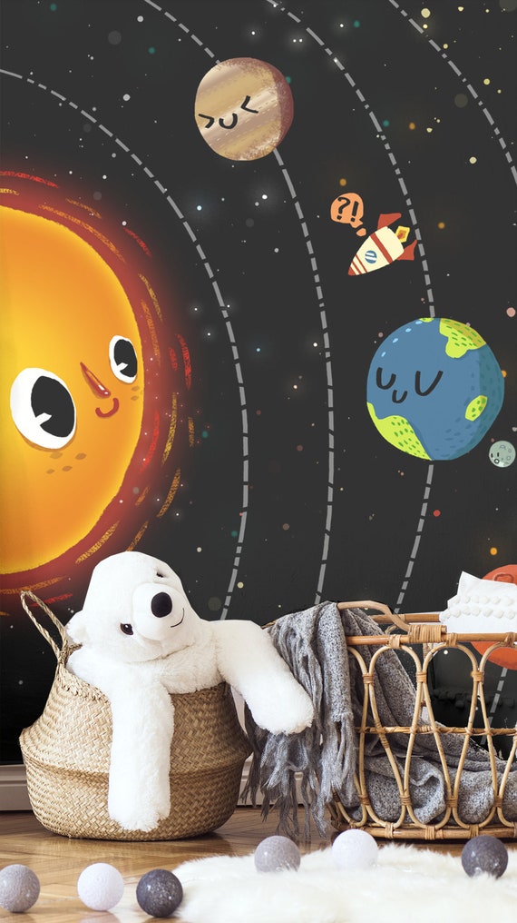 Cartoon Funny Solar System Wallpaper, Planets and Sun, Wallpaper