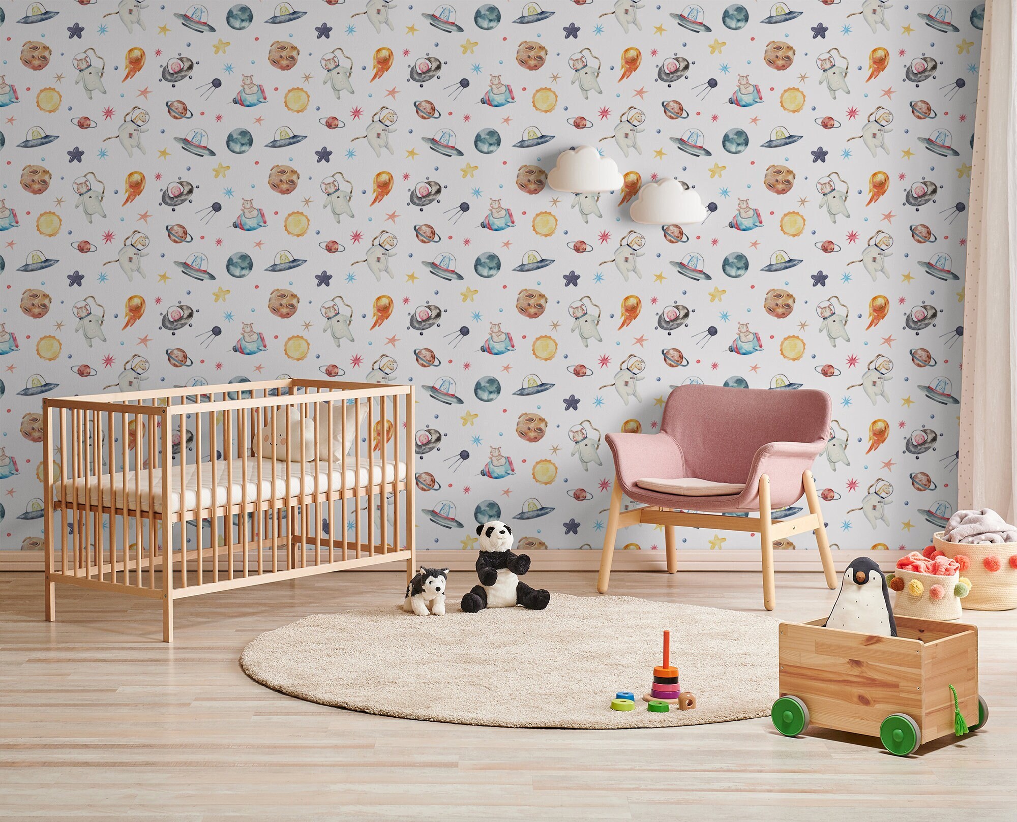 Bunte Aquarell-Tapete, Planet, Wandkunst, Kinderzimmer-Wandbild, abnehmbar,  selbstklebend (Peel \u0026 Stick) ODER nicht selbstklebend (Vinyl) - Etsy.de, image size:2000x1617