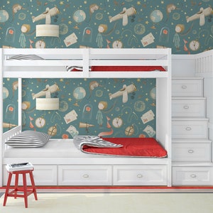 Fairytale wallpaper, watercolor travel pattern, Wall Mural, Removable, Self Adhesive (Peel and Stick), Non Self Adhesive (Vinyl)