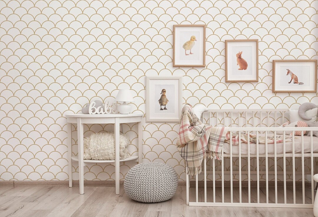White Baby Wallpaper With Arch Pattern, Geometric, Nursery Wall Mural