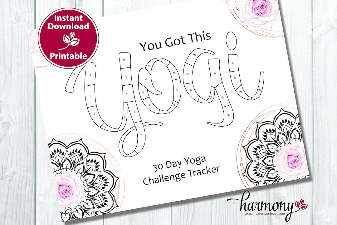 Printable 30 Day Yoga Challenge Tracker PDF in Three Sizes: - Etsy