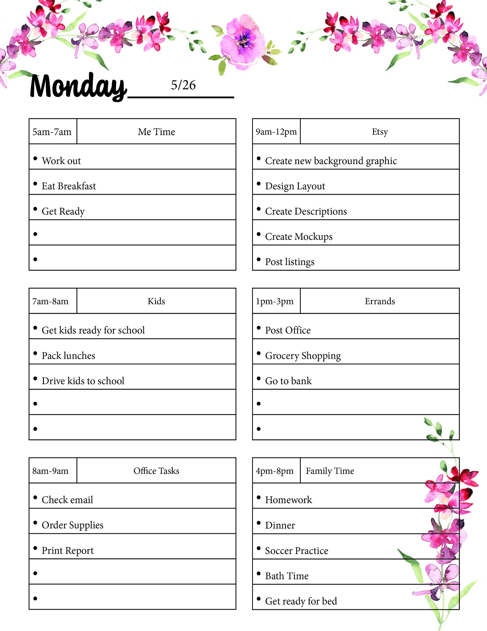 Printable Daily Block Planner PDF in Three Sizes: Letter - Etsy