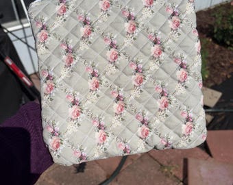 Green and Pink floral quilted bag with zipper
