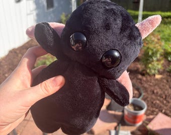 Black Dragon Plush with Pink Wings and Horns – Minky Material, 10 Inch Tall
