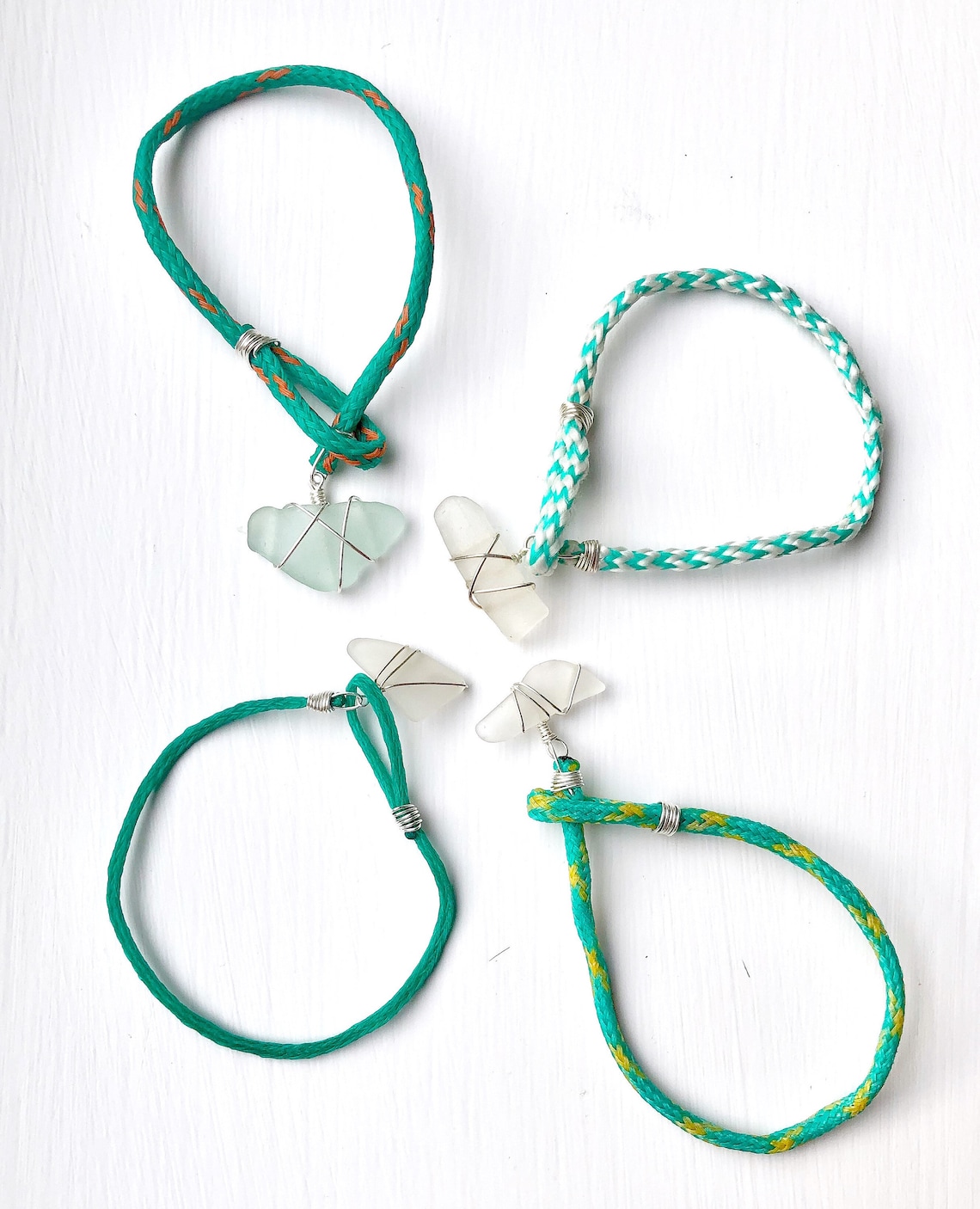 Fishing net bracelet from Cornish beach with sea glass Etsy