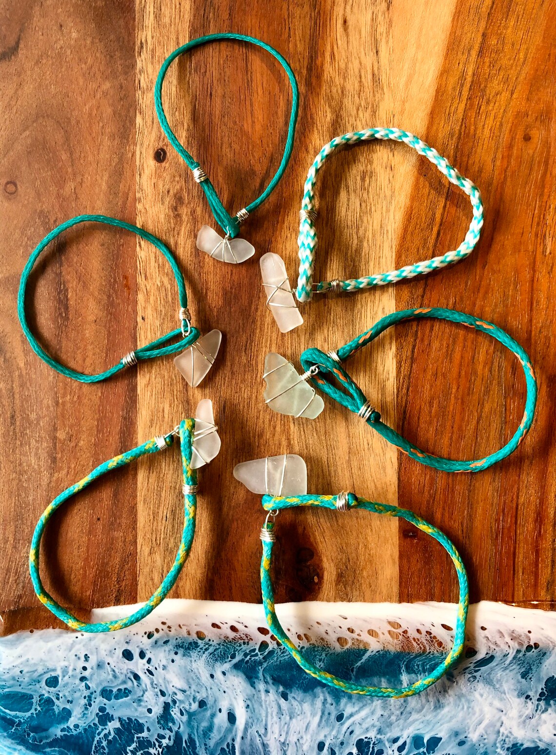 Fishing net bracelet from Cornish beach with sea glass Etsy