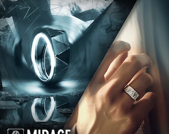 MIRAGE - Anéis impressos em 3D, prata esterlina, banhados a ródio, cyberpunk, futuristas, ficção científica e fantasia