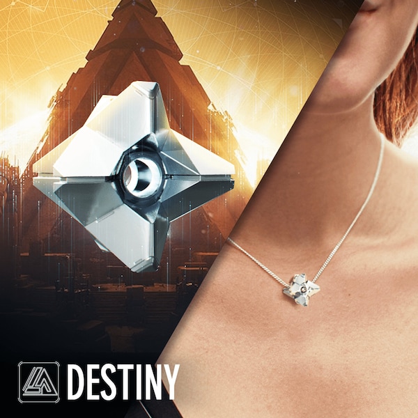 DESTINY Pendant, Ghost, Gold plated brass pendant, Sci Fi and Fantasy, 3D printed, Technology