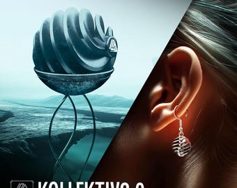 KOLLEKTIV2.0, Coração Atômico, Brinco de Prata de Lei, Ficção Científica e Fantasia, Tecnologia de Impressão 3D