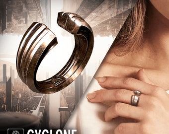 CYCLONE - ANEL, Bronze, CyberPunk, Futurista, Ficção Científica e Fantasia, Anéis Impressos em 3D