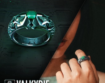 VALKYRIE - ANEL, Prata Esterlina, Esmeralda, CyberPunk, Futurista, Ficção Científica e Fantasia, Anéis Impressos em 3D