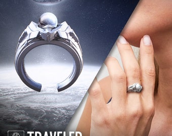 TRAVELER - Destiny Inspired Ring, Silver Sterling, Ghost, CyberPunk, Futuristic ,Sci-Fi and Fantasy, 3D Printed Ring