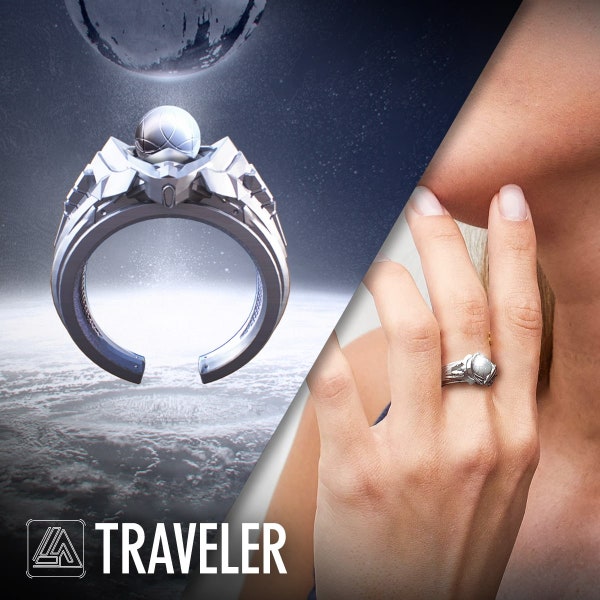 TRAVELER - Destiny Inspired Ring, Silver Sterling, Ghost, CyberPunk, Futuristic ,Sci-Fi and Fantasy, 3D Printed Ring