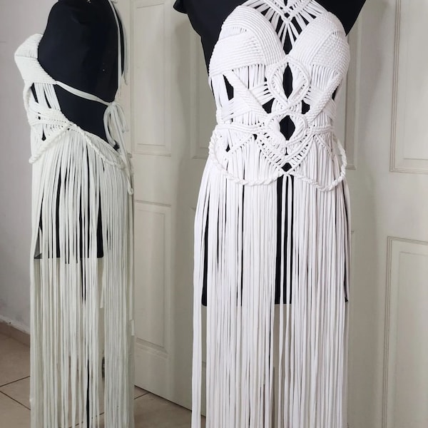 Bohemian Handmade Art Macrame Woman Wedding Dress-Party wear dress-Woman Top-Wedding Gift-Summer Wedding Dress Boho Dress Beach Dress