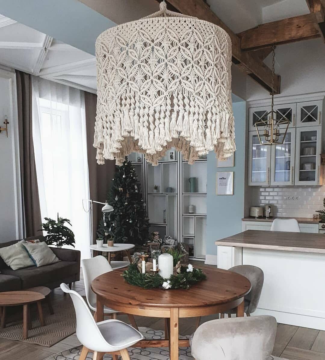 Boho Fringe Chandelier, Cotton Pendant Light, Fringe Light Fixture ...