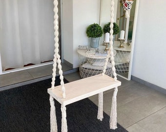 Handmade Macrame Wooden Swing, Indoor/Outdoor Swing, Macrame kids & adults wooden swing chair, Boho Wedding decor, Wooden tree swing