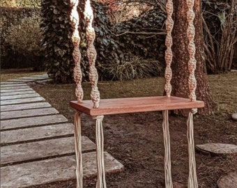 Handmade Macrame Wooden Swing, Indoor/Outdoor Swing, Macrame kids & adults wooden swing chair, Boho Wedding decor, Wooden tree swing