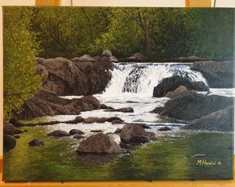 キャンバスに描かれたオリジナルのアクリル滝画（30 x 40 cm） - Etsy 日本