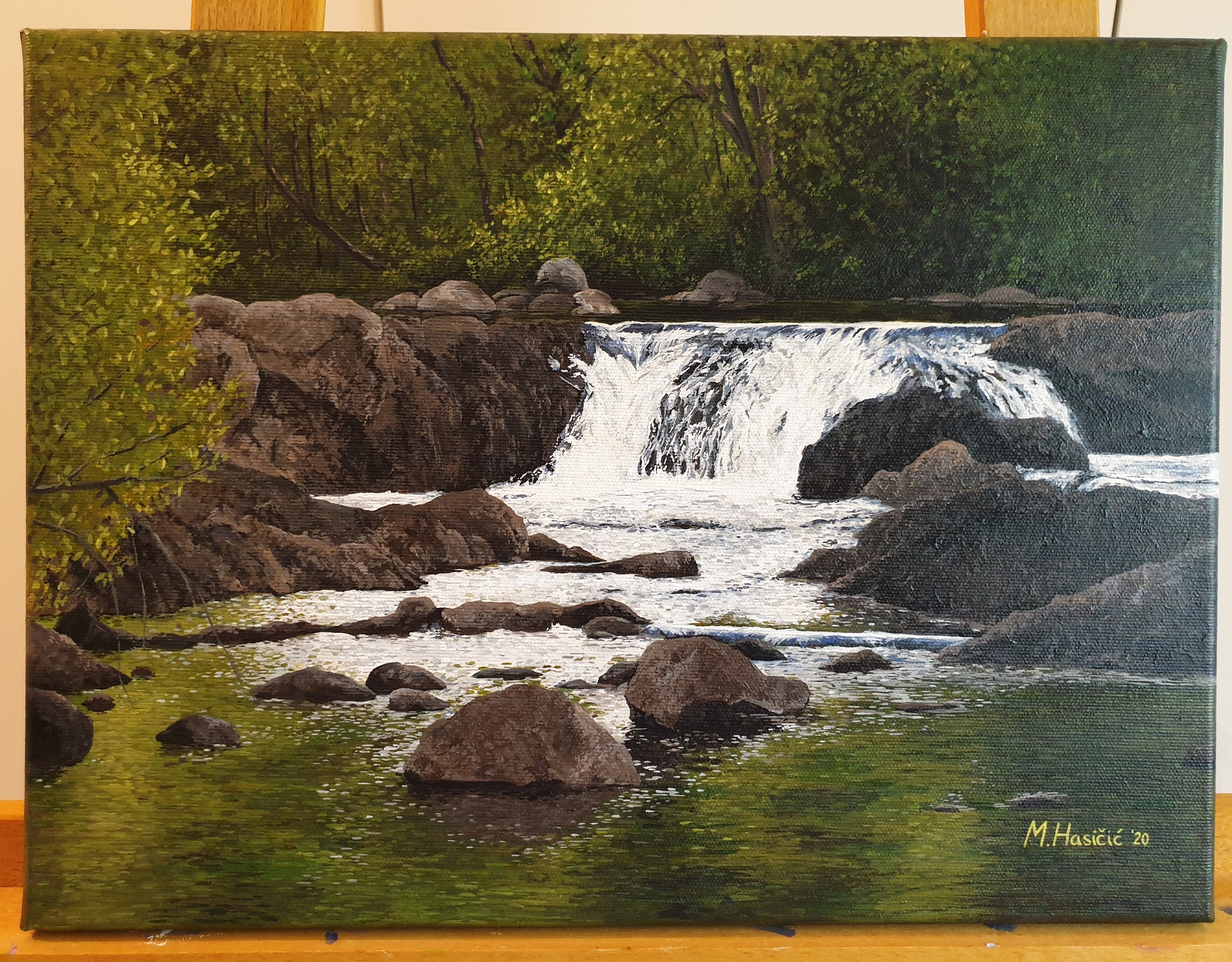 キャンバスに描かれたオリジナルのアクリル滝画（30 x 40 cm） - Etsy 日本