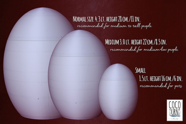 Formati diponibili urna Coco - Normal, Small e Extra Small