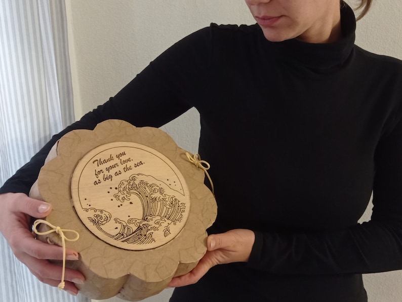 BLUE SOUL handmade paper mache urn for ashes, designed for biodegradable water or sea burial