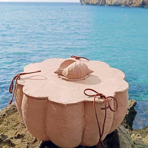 SOUL SEA biodegradable memorial urn with different sea life symbols including starfish, dolphin, seashell and octopus available for the wooden lid