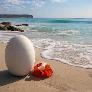 COCO-Urne: biologisch abbaubar und individuell gestaltbar für die Wasserbestattung – Verstreuung der Asche im Meer oder See. Nachhaltige Bestattungsurne. Bild 1