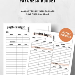 EasyToUse Paycheck Budget Template Printable, Complete Monthly Bill, Debt, Savings and Expenses Tracker, All-In-One Budget Planner Sheet