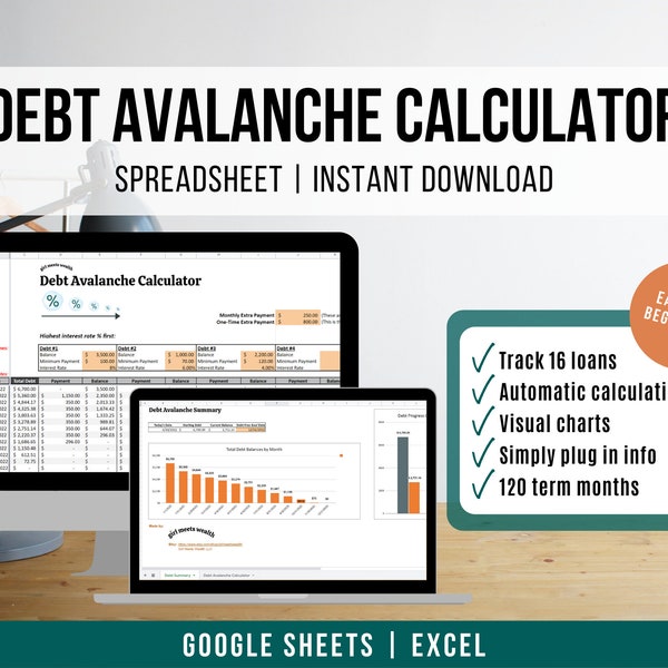 Ultimative Tabelle zur Verschuldung, einfach zu bedienende Google Sheets & Excel, Dept Payoff Tracker, praktischer Rechner für die Rückzahlung der Zahlung