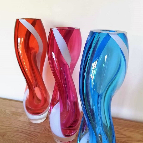 Hand Blown Glass Vase 'Bellybutton Twist', bright & vivid colours